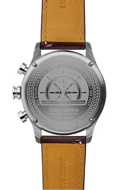 Shop Jack Mason Nautical Chronograph Leather Watch, 42mm In Navy/ Brown