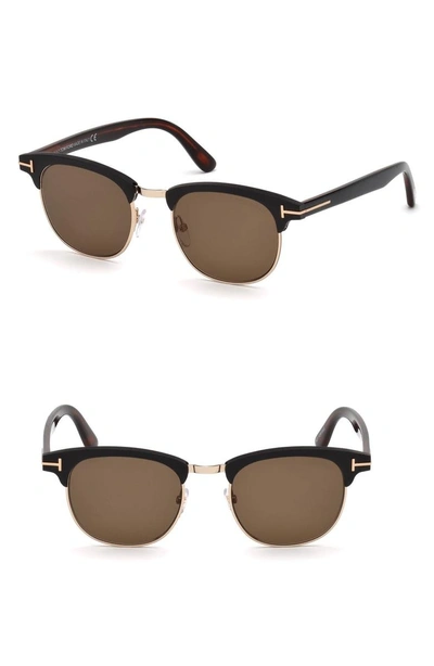 Shop Tom Ford Laurent 51mm Round Retro Sunglasses In Matte Black / Roviex