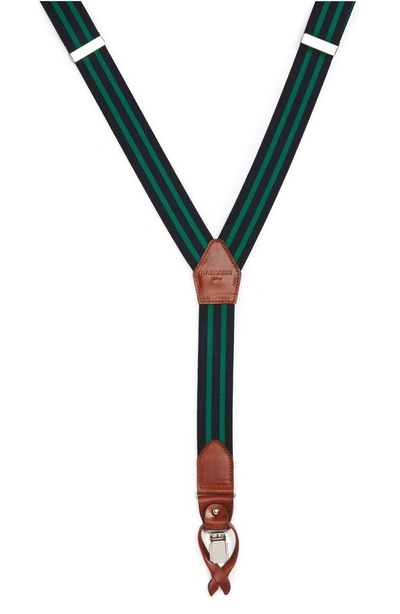 Shop Magnanni Double Line Suspenders In Navy / Green