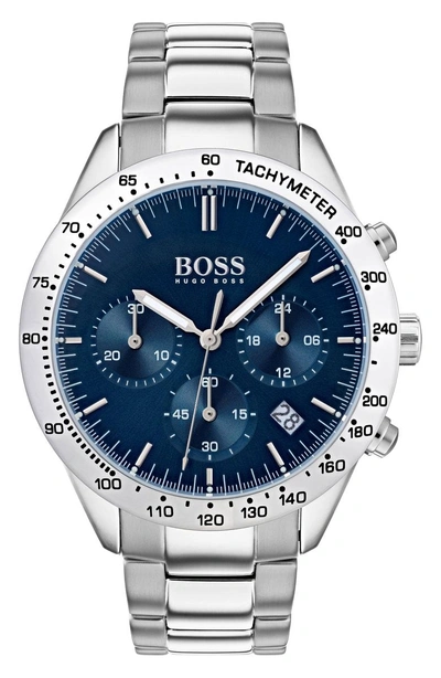 Shop Hugo Boss Talent Chronograph Bracelet Watch, 42mm In Blue/ Stainless