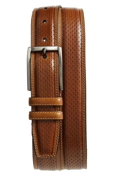 Shop Mezlan Alfa Perforated Leather Belt In Honey