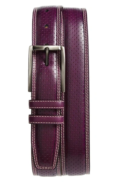 Shop Mezlan Alfa Perforated Leather Belt In Purple