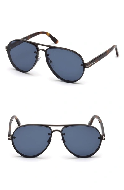 Shop Tom Ford Alexei 62mm Oversize Aviator Sunglasses - Shiny Dark Ruthenium / Blue