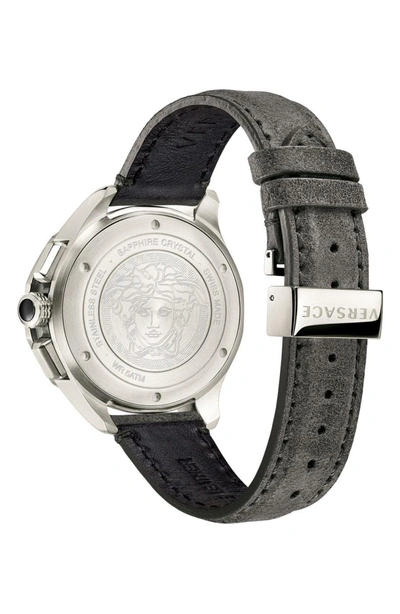 Shop Versace Glaze Chronograph Leather Strap Watch, 44mm In Grey/ Silver