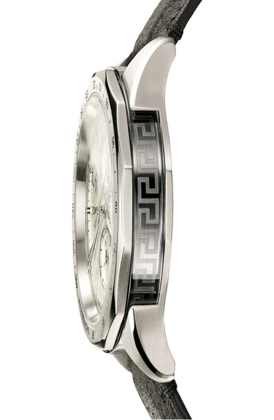 Shop Versace Glaze Chronograph Leather Strap Watch, 44mm In Grey/ Silver