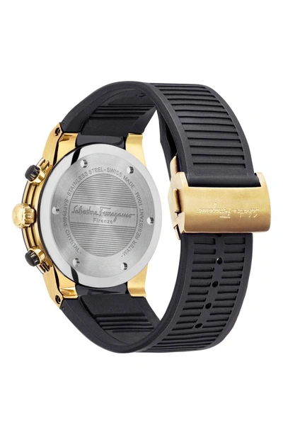 Shop Ferragamo F-80 Chronograph Rubber Strap Watch, 44mm In Black/ Gold