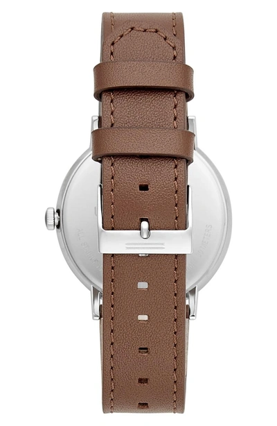 Shop Uri Minkoff Norrebro Leather Watch, 40mm In Brown/ Navy/ Silver