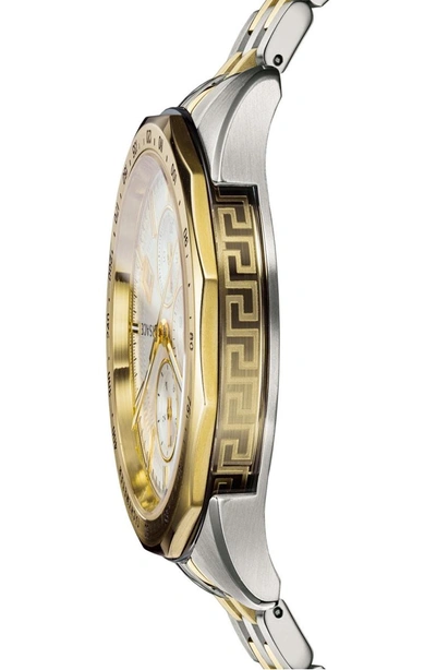 Shop Versace Glaze Chronograph Bracelet Watch, 44mm In Silver/ Grey/ Gold