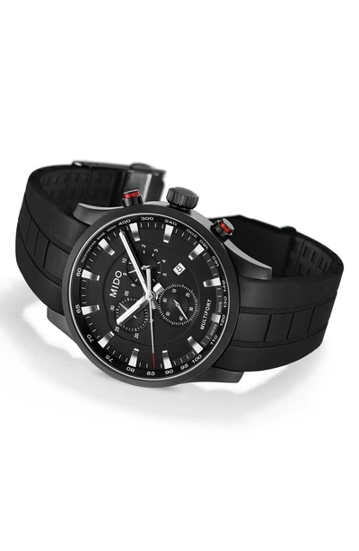 Shop Mido Multifort Chronograph Rubber Strap Watch In Black/ Silver