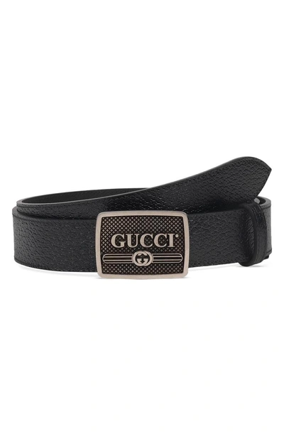 Shop Gucci Plack Logo Leather Belt In Black
