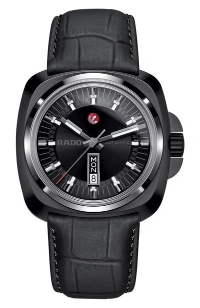 Shop Rado Hyperchrome 1616 Leather Band Watch, 46mm In Black