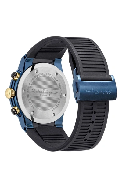 Shop Ferragamo F-80 Chronograph Rubber Strap Watch, 44mm In Black/ Blue