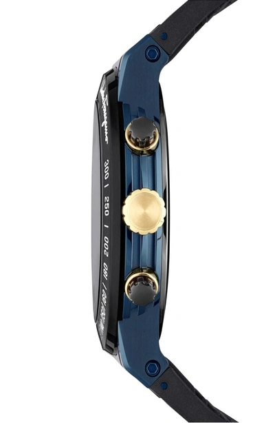 Shop Ferragamo F-80 Chronograph Rubber Strap Watch, 44mm In Black/ Blue