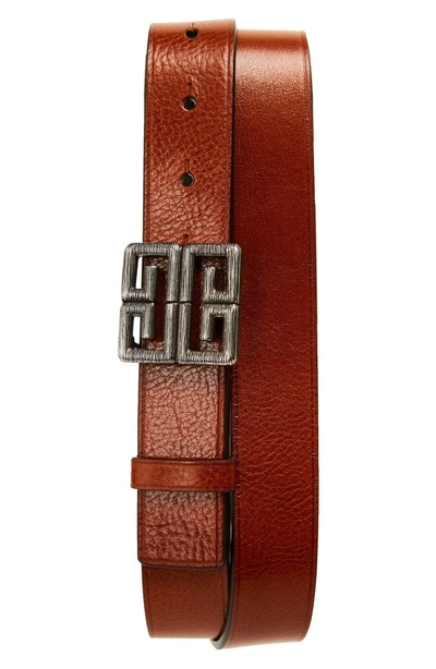 Shop Givenchy 4g Leather Belt In Brown