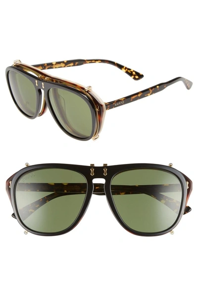 Shop Gucci Pilot 56mm Flip-up Sunglasses - Havana