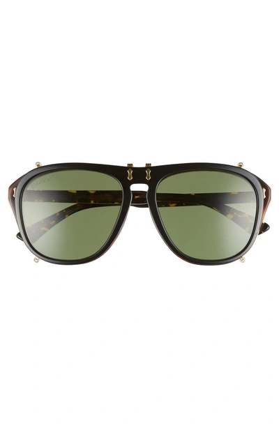 Shop Gucci Pilot 56mm Flip-up Sunglasses - Havana