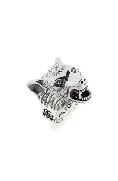 Shop Gucci Wolf Head Sterling Silver Ring