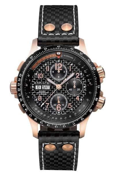 Shop Hamilton Khaki X-wind Automatic Chronograph Leather Strap Watch, 44mm In Black/ Rose Gold