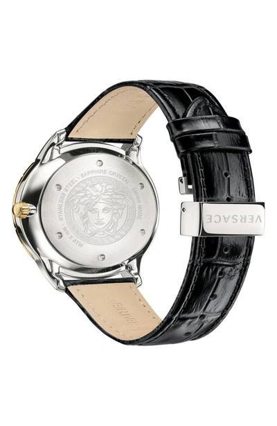 Shop Versace Univers Leather Strap Watch, 43mm In Black/ Gold/ Silver
