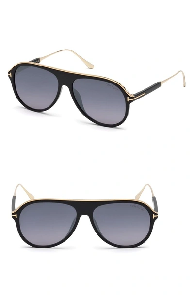Shop Tom Ford Nicholai-02 57mm Sunglasses In Shiny Black / Smoke Mirror