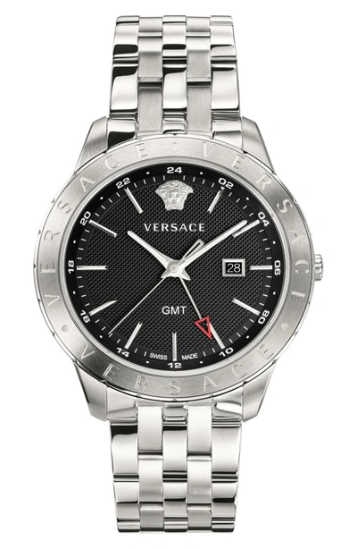 Shop Versace Univers Bracelet Watch, 43mm In Silver/ Black/ Silver