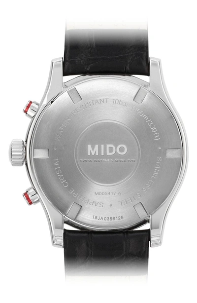 Shop Mido Mutltiford Chronograph Leather Strap Watch, 42mm In Black/ Silver