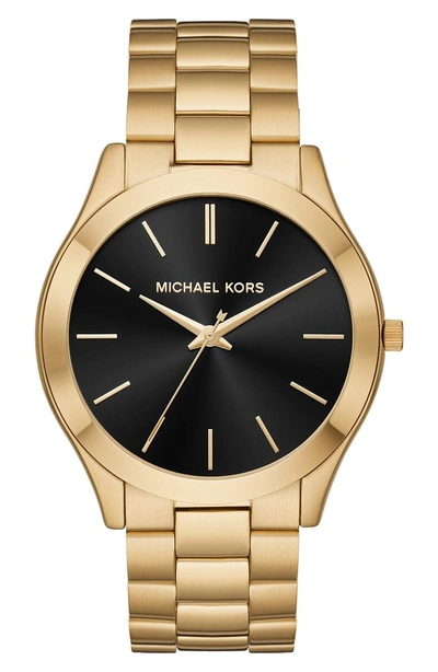 Shop Michael Kors Slim Runway Bracelet Watch, 44mm In Gold/ Black/ Gold