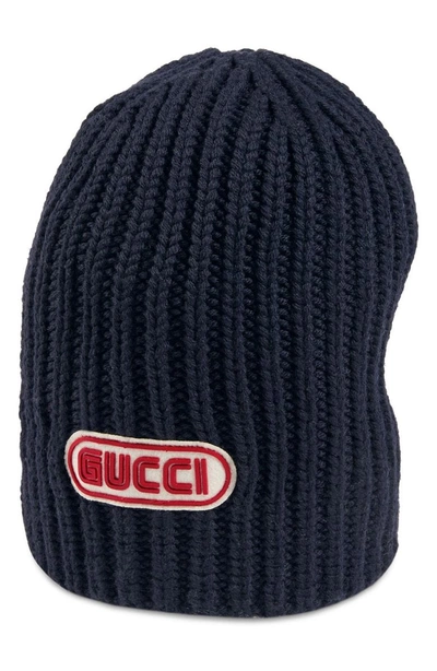 Shop Gucci New Logo Wool Beanie - Blue In Navy