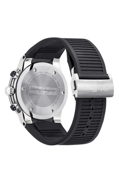 Shop Ferragamo F-80 Chronograph Rubber Strap Watch, 44mm In Black/ Silver