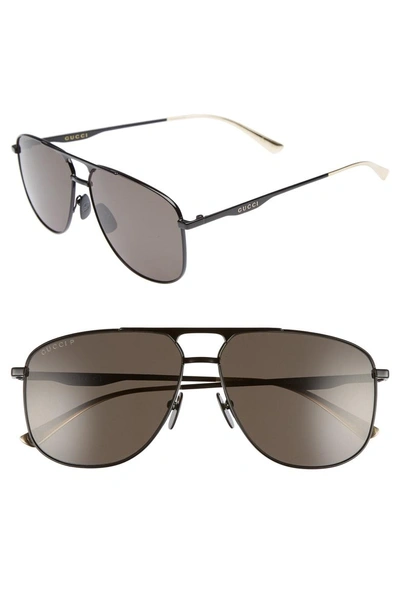 Shop Gucci 80s Monocolor 60mm Polarized Aviator Sunglasses - Black