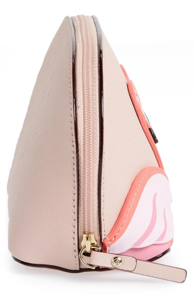 Shop Kate Spade By The Pool Flamingo Small Abalene Leather Cosmetics Case In Pink Multi