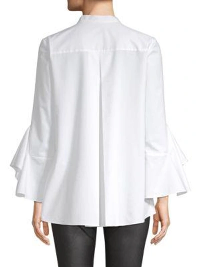 Shop Elie Tahari Sukie Fluted Sleeve Poplin Blouse In White