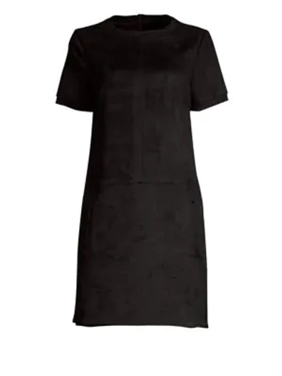 Shop Elie Tahari Bridgett Faux-suede Scuba Shift Dress In Black