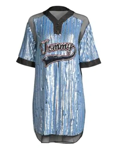 Tommy Hilfiger Sequin Baseball Shirt Dress In Forever Blue | ModeSens