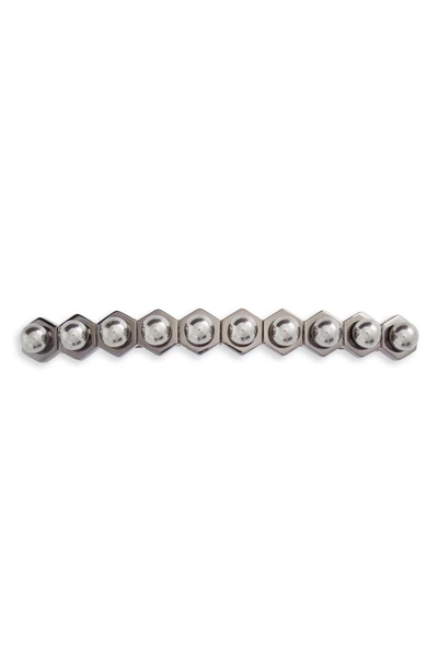 Shop L Erickson Hexagon Imitation Pearl Long & Skinny Barrette In Grey/ Gunmetal