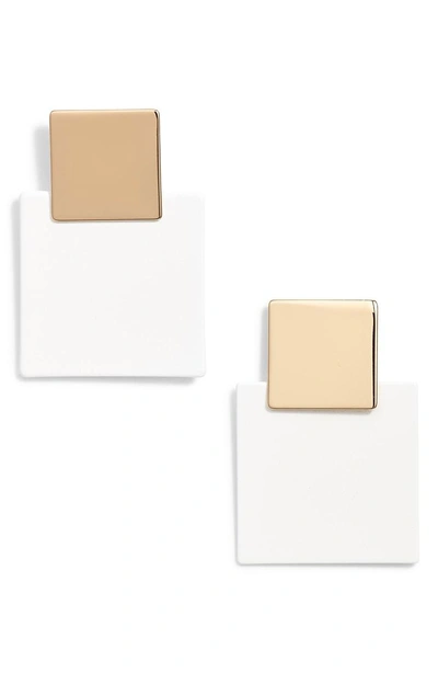 Shop Jenny Bird Viceroy Square Earrings In Gold/ White