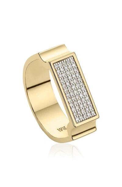 Shop Monica Vinader Diamond Signature Wide Ring (online Trunk Show) In Yellow Gold/ Diamond