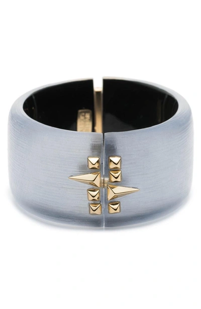 Shop Alexis Bittar Golden Studded Hinge Bracelet In Steel Blue