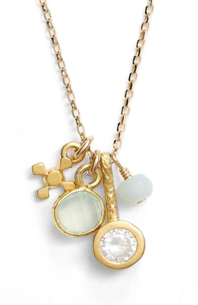 Shop Dogeared All Good Things Green Chalcedony Pendant Necklace In Gold