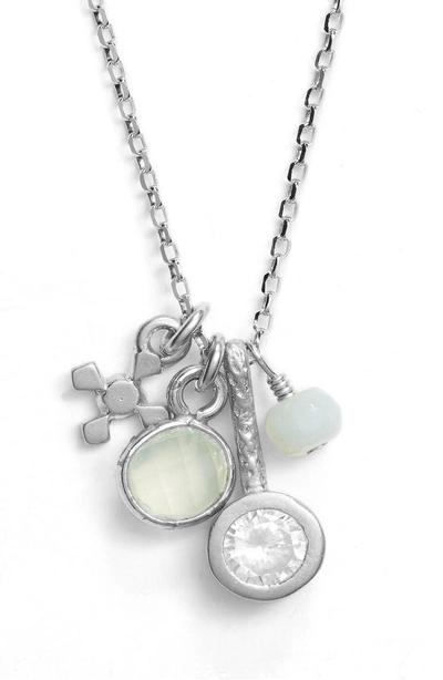 Shop Dogeared All Good Things Green Chalcedony Pendant Necklace In Silver