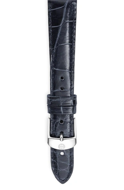 Shop Michele 18mm Alligator Watch Strap In Navy