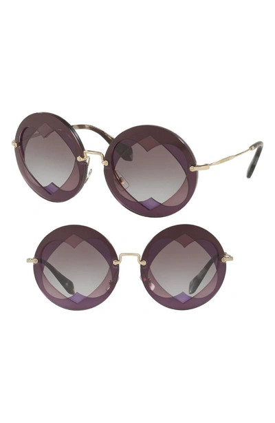Shop Miu Miu 62mm Layered Heart Round Sunglasses - Violet Gradient