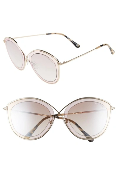 Shop Tom Ford Sascha 55mm Butterfly Sunglasses - Light Brown/ Brown Mirror