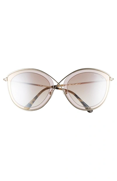 Shop Tom Ford Sascha 55mm Butterfly Sunglasses - Light Brown/ Brown Mirror