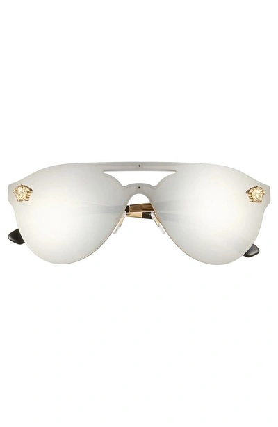 Shop Versace 60mm Shield Mirrored Sunglasses - Gold/ Silver Mirror