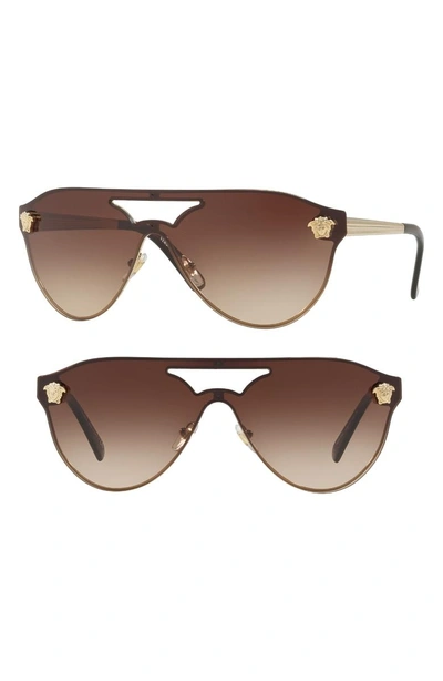 Shop Versace 60mm Shield Mirrored Sunglasses - Brown Gradient
