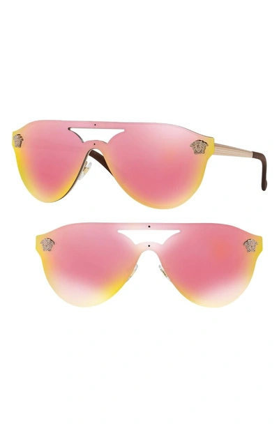 Shop Versace 60mm Shield Mirrored Sunglasses - Copper