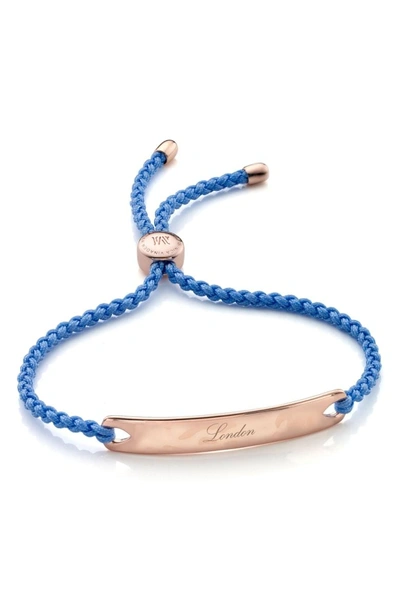 Shop Monica Vinader Engravable Havana Friendship Bracelet In Rose Gold/ Powder Blue