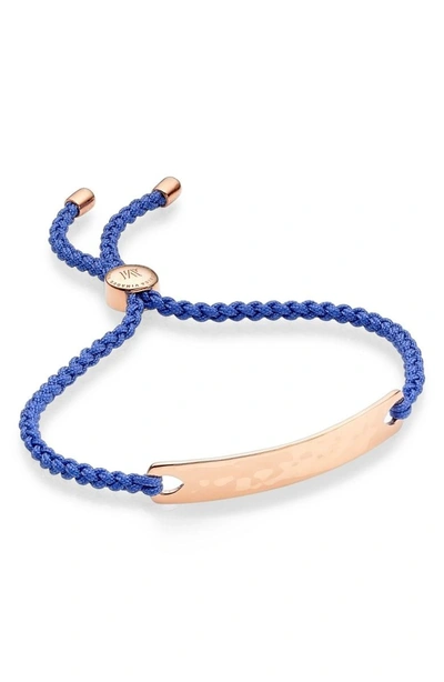 Shop Monica Vinader Engravable Havana Friendship Bracelet In Rose Gold/ Corn Flower Blue