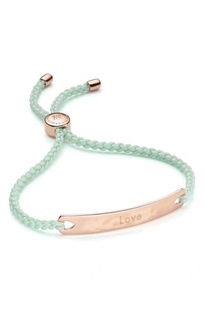 Shop Monica Vinader Engravable Havana Friendship Bracelet In Rose Gold/ Mint